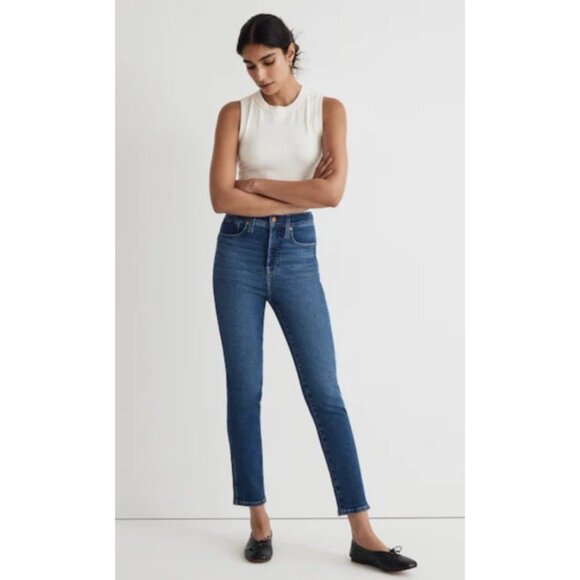 Madewell Size 27 Mid RIse Stovepipe Medium Wash Jeans Stretch - Picture 1 of 9